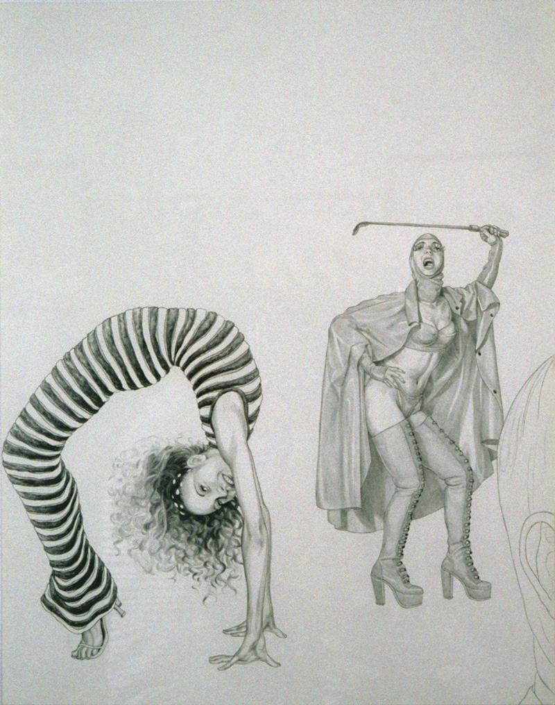"On Human Finery" 1999, (from drawings on one large panel) Total size: 6 x 1' ft , silverpoint on panel